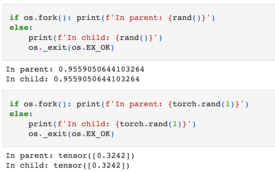 Image showing duplicate random numbers being creating on separate processes due to random seeds being accidentally duplicated to multiple processes